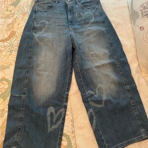 Pilcro Heart Patterned barrel cut Blue Jeans from Anthropologie